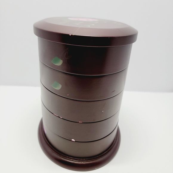 Jewelry Box Organizer 5 Tier Oval Wooden Swivel Tower Hand Painted Floral - Picture 10 of 16
